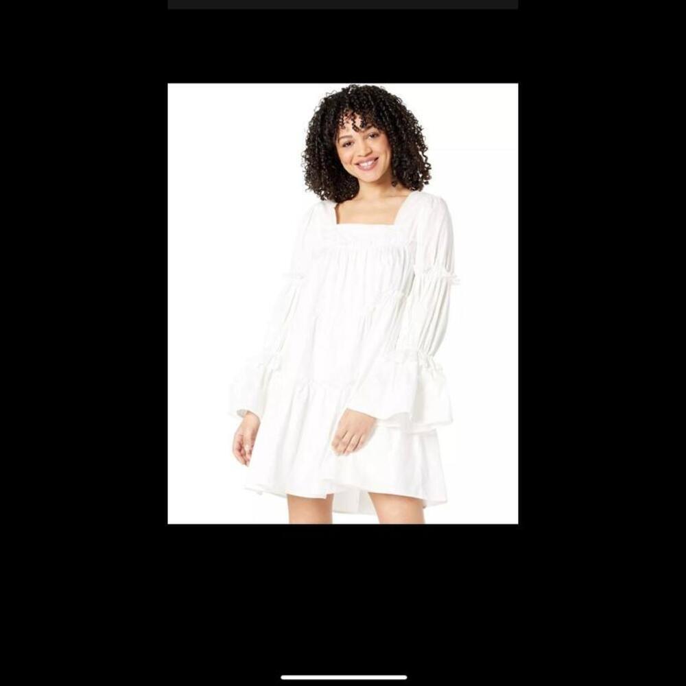 Moon River Womens White Long-Sleeve Ruffle Mini Dress S/M - Picture 7 of 7